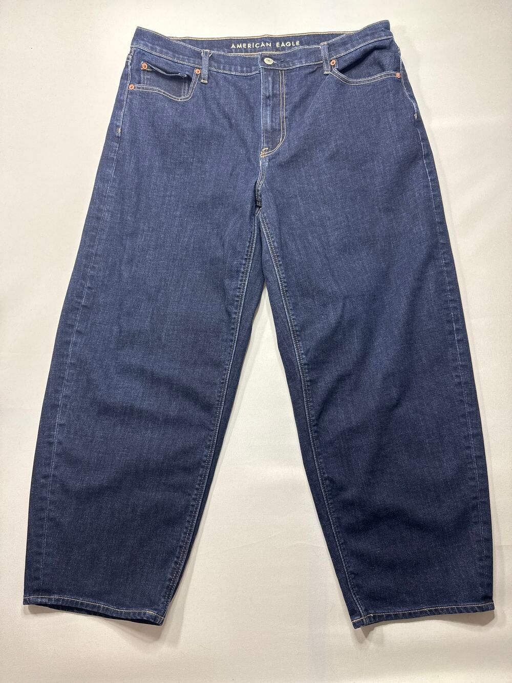 American Eagle‎ Women's Barrel Leg Dark Wash Blue Jeans - Size 14 Reg (35x26.5)